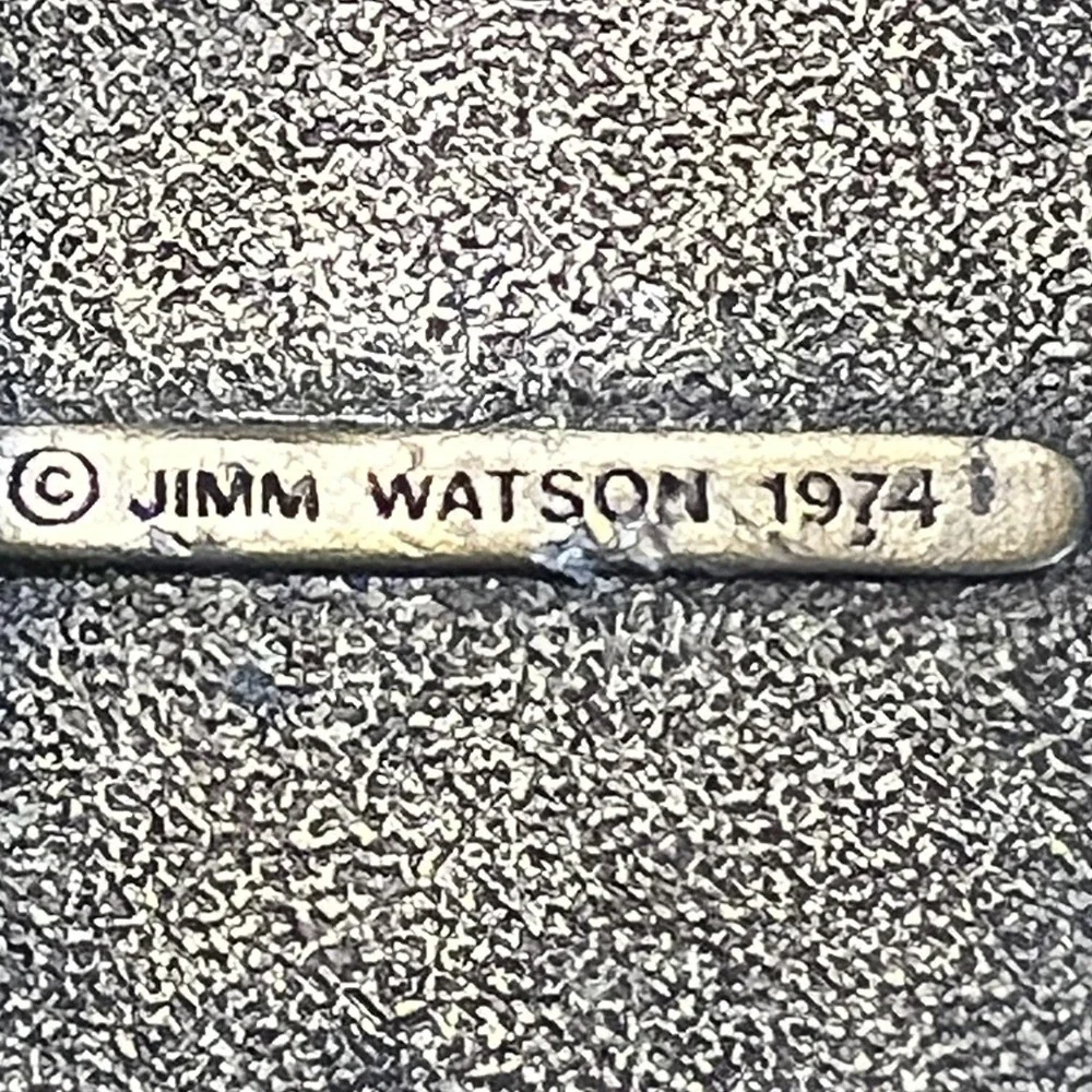Lot of 2 VTG 1974 Bergamot Brass Belt Buckle-Jimm Watson-Guitar/Record/Banjo